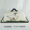 Handpainting apple design ceramic bread plate with lid